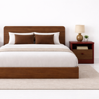 Modern plywood bed by RISA with side table in bedroom