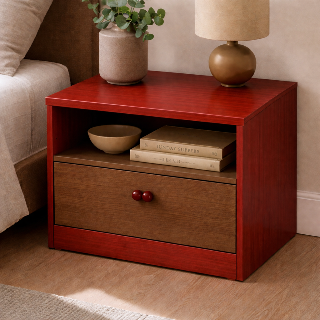 Modern plywood bedside table with drawer by RISA in red finish