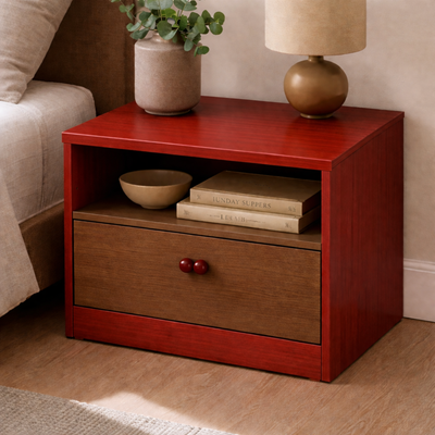 Modern plywood bedside table with drawer by RISA in red finish