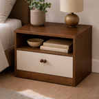 Modern plywood bedside table with white drawer by RISA