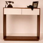 Modern wooden console table with white drawer storage by RISA