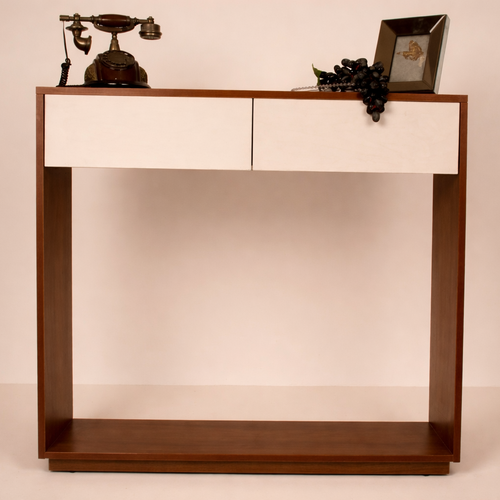 Modern wooden console table with white drawer storage by RISA